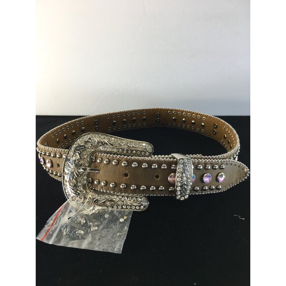Nocona Western Belt with Buckle Beads Studs & Rhinestones Brown Size 24in NWT - Picture 3 of 13
